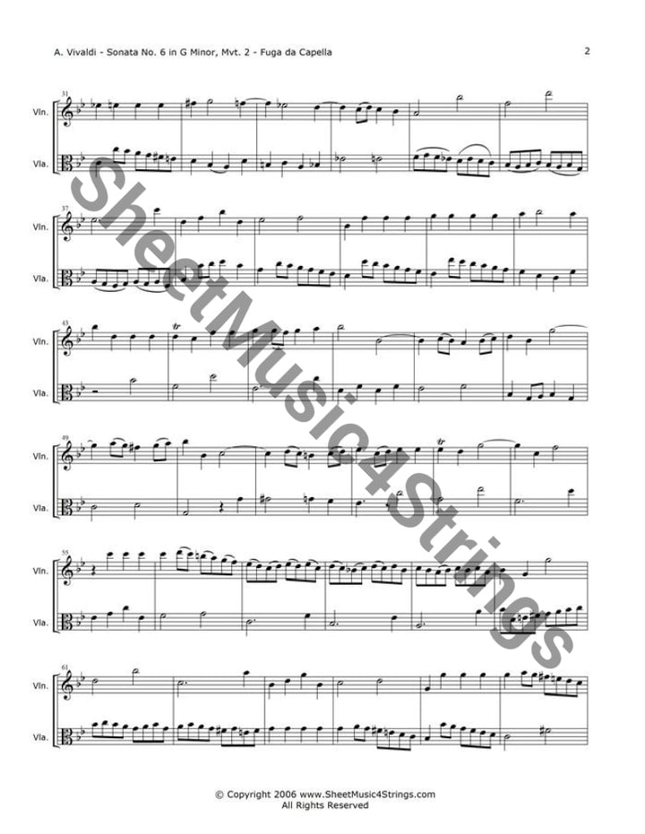 Vivaldi A. - Sonata No. 6 In G Minor Op. 13 Rv 59 Mvt. 2 (Violin And Viola Duo) Duos