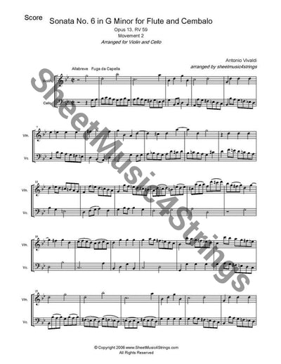 Vivaldi A. - Sonata No. 6 In G Minor Op. 13 Rv 59 Mvt. 2 (Violin Cello Duo) Duos