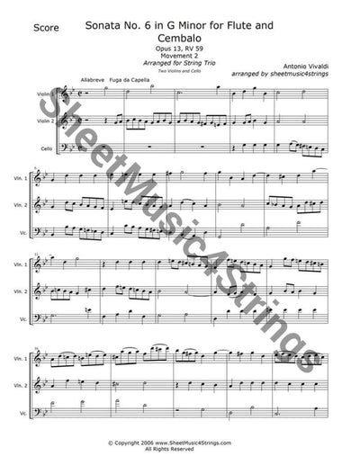 Vivaldi A. - Sonata No. 6 In G Minor Op. 13 Rv 59 Mvt. 2 (2 Violins And Cello Trio) Trios